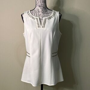 Dennis Basso White Studded Blouse